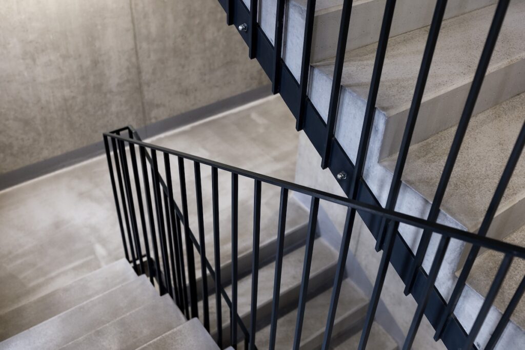 Metal stair railing indoors