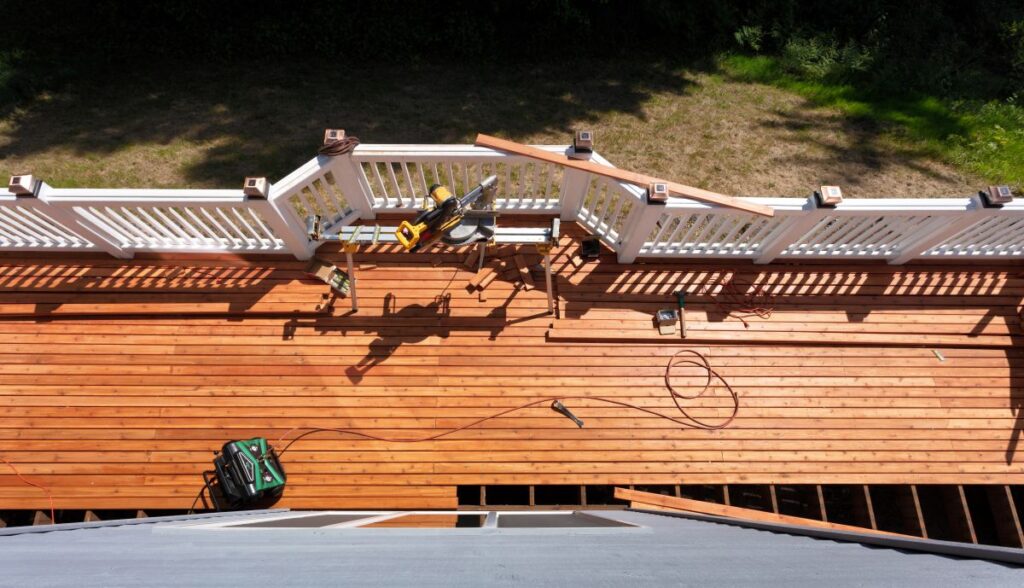 brown wooden deck repair cost white modern fence