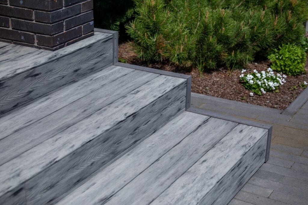 Gray composite deck stairs