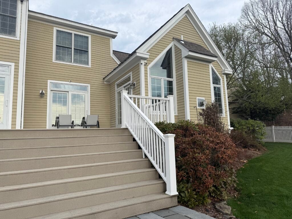 stairs leading up to a wooden deck