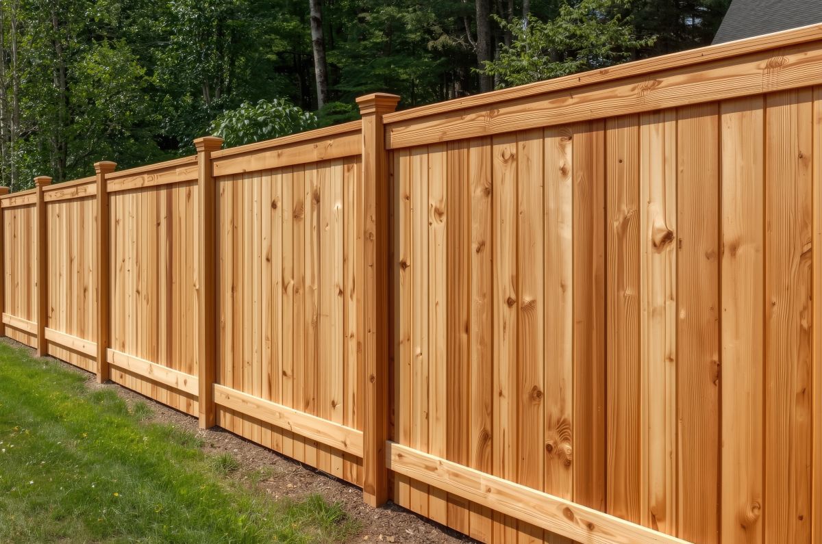 A striking cedar wood fence marking the limits of a private property