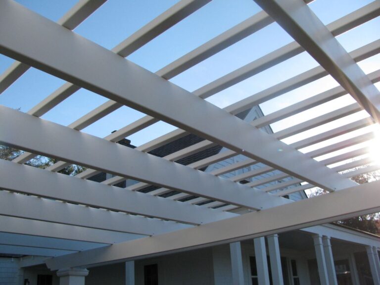 Close-up of a white pergola