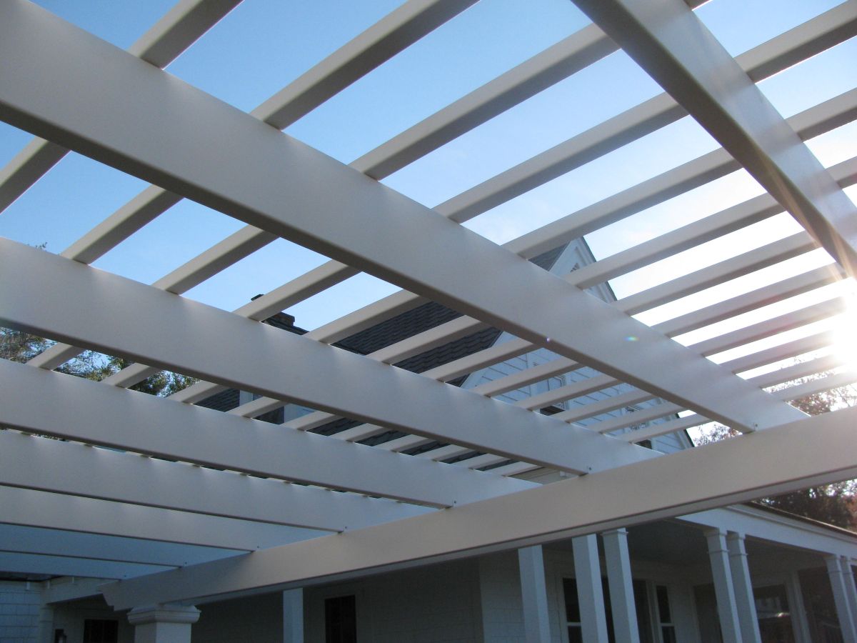 Close-up of a white pergola