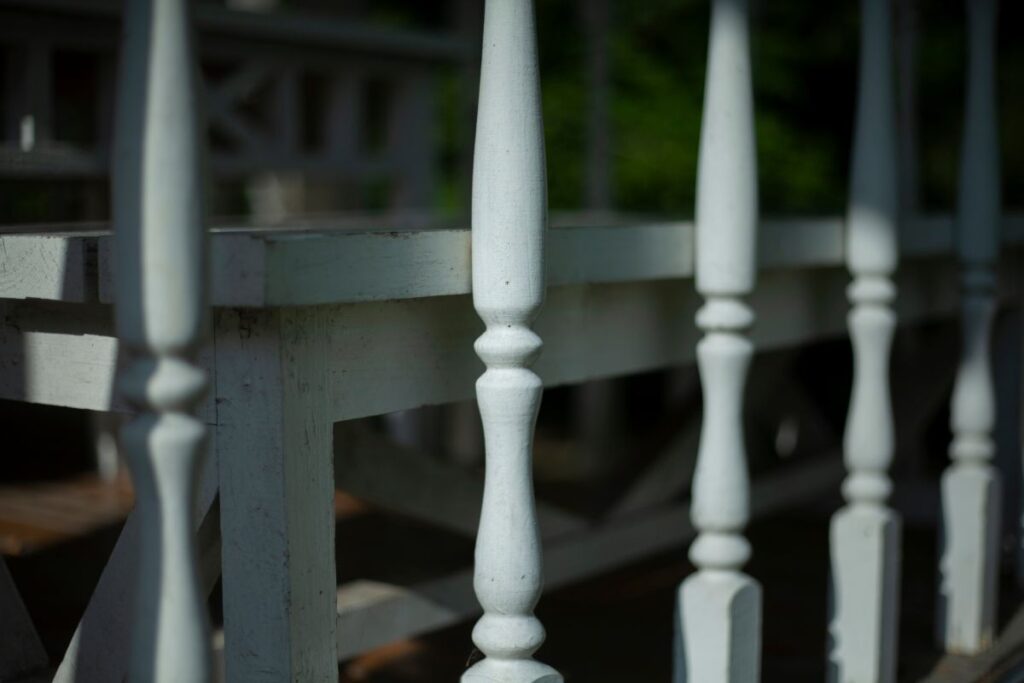 Balusters in the decoration of the veranda railings.